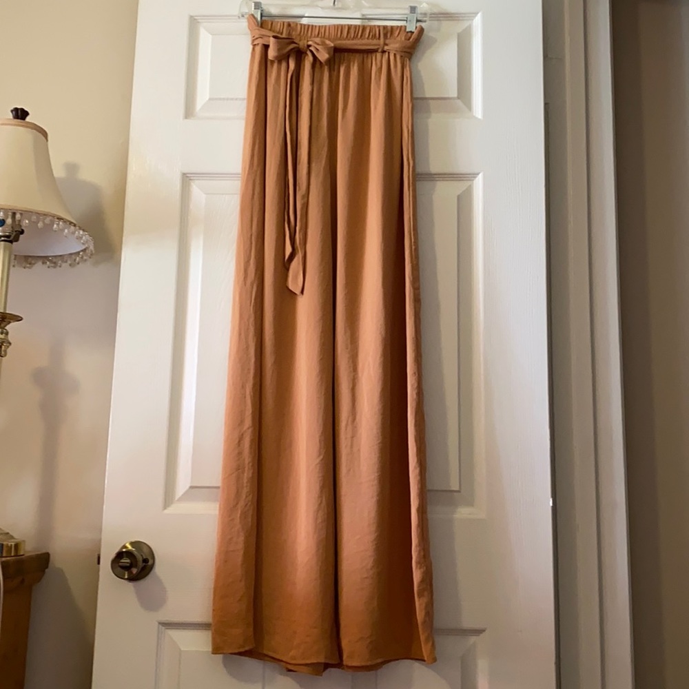Peach/Nude Wide Leg Trousers w/ Bow Belt